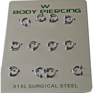 Kit Com 12 Piercing Ferradura Septo Aço Cirúrgico 6 8 10 Mm