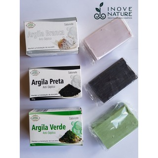 kit C/3 sabonetes de Argila 90g cada - 1 Argila Branca 1 Argila Preta 1 Argila Verde