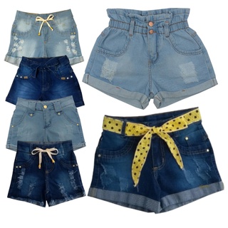Kit 2 Shorts jeans feminino Infantil e Juvenil 4 a 16 anos
