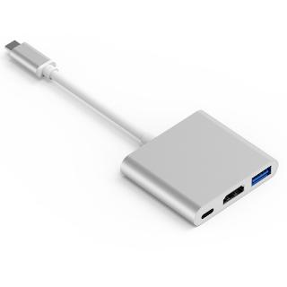 Adaptador 3 em 1 com Portas de Saída USB Tipo C/ 4K USB 3 0 /HDMI e Porta de Saída (PD) de Energia Tipo C