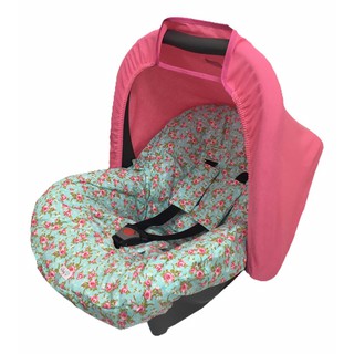 Capa forro acolchoado para aparelho bebê conforto com protetores para o cinto e mais capota solar estampa floral turquesa (2)