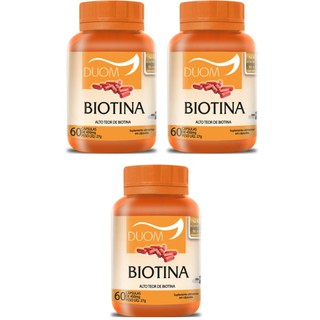 Kit com 3 Biotina Vitamina B7 1 Cápsula Ao Dia - Saúde do Cabelo, Pele e Unhas Duom 60 Capsulas (O Autêntico)