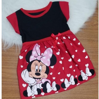Vestido Para Bebê Da Minnie Vestido Para Bebe De Menina Temático Infantil Recém Nascido Bebe Linda Personagens Estampado Personagem Roupa infantil Minie Mickey Rosa e Vermelha