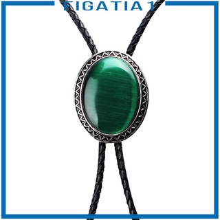 [FIGATIA1] West Cowboy Natural Blackish Green Opal Embossed Curve Bolo Leather Necktie