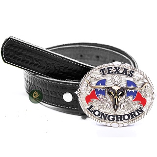 Cinto Country Couro Legitimo + Fivela Texas Cowboy Longhorn