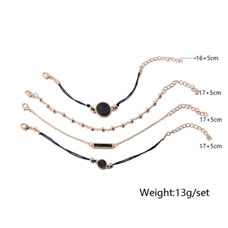 4x / Conjunto Pulseira De Corrente Turquesa Preta Com Pulseira De Corda Feminina | 4x/set Black Turquoise Chain Bracelet Trendy Wrist Rope Band Female (6)