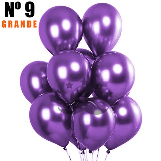 Kit 25 Balões Metalizados Roxo/Violeta Bexigas Cromadas Platino Alumínio Brilhante Nº9 (GRANDE 25cm)