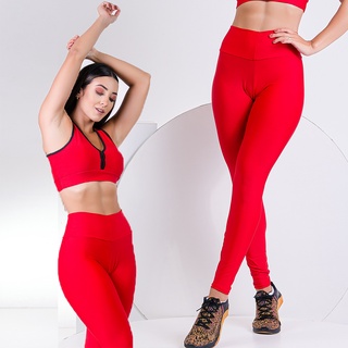 Calça Legging Vermelha GirlPower Cintura Alta Fitness Leg Suplex Lisa Feminina para Academia