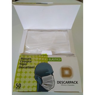 Máscara Cirurgica Tripla Descarpack Descarpack em TNT com clip nasal Branca com 50 unidades