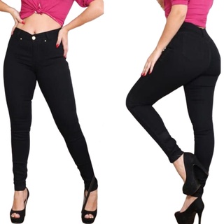 Calça Jeans Skinny Feminina Preta Com Lycra/Elastano Costura Levanta Bumbum e Cintura Alta