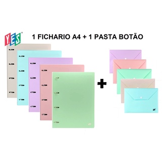 Kit Fichário Argolado A4 + Pasta Envelope Tons Pastel YES a Escolha