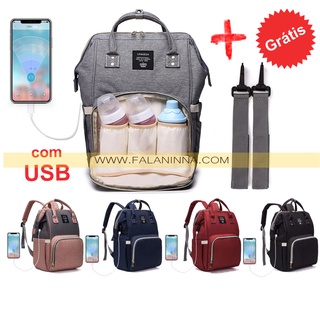 Bolsa Mochila Maternidade com USB e Ganchos Original LeQueen ® | FA LA NINNA