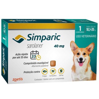 Simparic 40 mg Cães 10,1 a 20 kg 1 comprimido - Antipulgas, Carrapatos e Sarnas