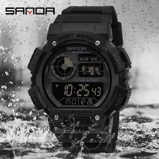 SANDA Relógio masculino esportivo à prova d'água com display LED multifuncional masculino relógio digital