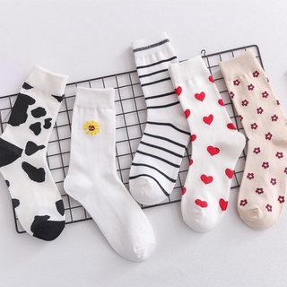 Slim Elegant Small Flower Socks Women's Mid Tube Stockings Japanese Style Stripe White StockingsinsWet Socks