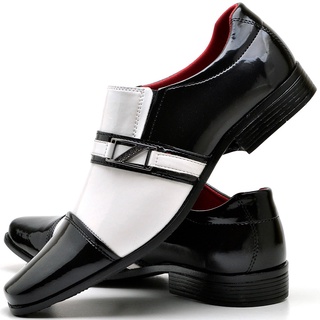 Sapato Social Masculino Preto e Branco Verniz DUBUY Preto (1)