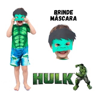 Fantasia Infantil Short Curta Vingadores Hulk criança Festa aniversario Criança com Mascara de brinde