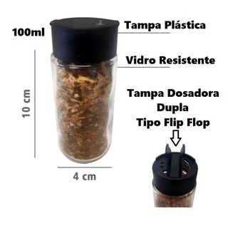 Pote De Vidro Para Tempero Em Geral com Tampa Dosadora Dupla 8 unidades + Etiquetas de Brinde (2)