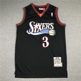 Iverson # 3 Nba Phaladelphia 76ers 1997-1998 Temporada Camiseta De Basquete Sem Mangas Preta Black embroidered basketball jersey
