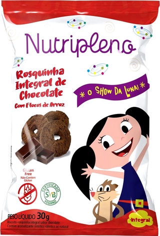Rosquinha Integral Chocolate O Show da Luna Sem Glúten Nutripleno 30g - Vegano
