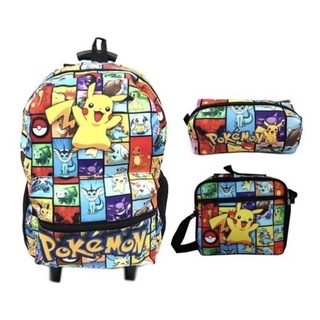Kit Escolar Pokémon juvenil mochila rodinhas lancheira Térmica e Estojo