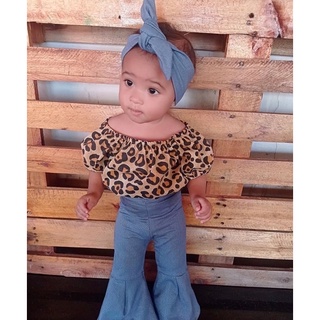 Conjunto menina bebê lindo com calça flare e blusa babado faixinha de cabelo Mini diva barato (4)
