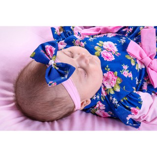 Saída de Maternidade Para Bebe Menina Rosa 04 peças Floral Beatriz Azul Roupas Para Bebê (3)