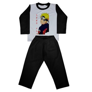 Pijama longo inverno Naruto escrita calça e camiseta manga longa personalizado promoção (4)