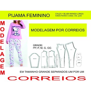 Moldes Modelagem Pijama Feminino Calça + Blusa Tamanhos PP, P, M, G, GG 80g