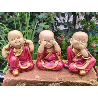 Buda Trio de Buda Bebê Decoração Sabedoria Cego Surdo e Mudo 10cm Monge Sábios Buda Sorridente Monge A