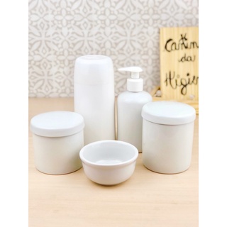Kit Higiene Potes Porcelana Branca Garrafa 5 peças