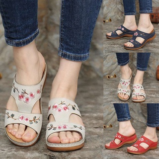 Women Flower Embroidered Vintage Casual Wedges Sandals Complete Shoe Size for 2021 New Style