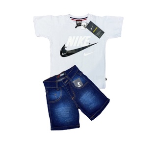 Conjunto Camiseta Malha Peruana Com Bermuda Jeans Masculino Infantil