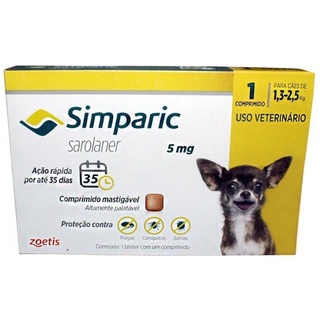Antipulgas Simparic 5mg Para Caes 1,3-2,5kg - 1 Comprimido avulso (1)