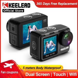 Keelead Câmera Action 4K Dual Screen WiFi 5m Corpo à prova d'água 60FPS 20MP 2.0 Touch LCD EIS Controle Remoto 4X Zoom Sports Cam