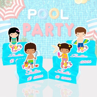 Caixinha Porta Bis Duplo Pool Party Festa na Piscina Lembrancinha Surpresa Personalizada com nome e idade