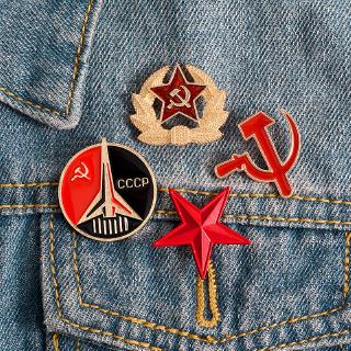 Retro USSR Symbol Enamel Pin Red Star Sickle Hammer Cold War Soviet CCCP Brooch icon Badge lapel pin For Coat Cap (1)