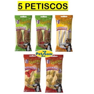 Kit com 5 Petiscos Ipet Bifinho Biscoito Osso Palito Sabores Delicioso para Cachorro Pet
