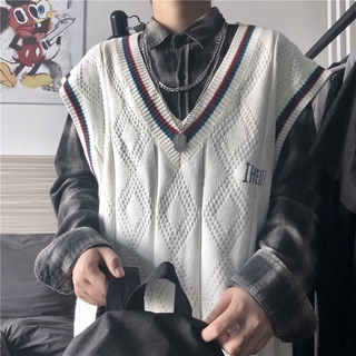 Suéter/Colete Masculino Simples/Tricotado/Estilo Preppy/Gola V/Sem Mangas Coreano Para Outono/Inverno (1)