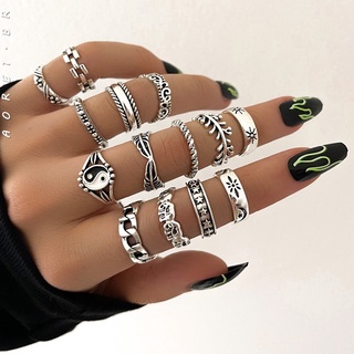 [AORE] Conjunto de anéis de tai chi de prata vintage com 14 unidades / conjunto para mulheres anel