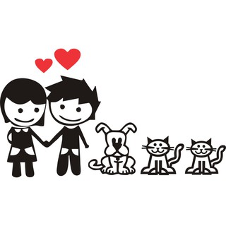 Adesivo Familia Feliz - Casal, 1 Cachorro, 2 Gatos - 17x10cm