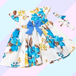 Vestido Luxo Bebê Estampado + Tiara Kit 2 Pçs Infantil Floral