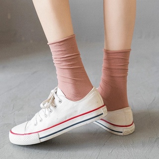 [1 Pair Women Korean INS Style Loose Solid Color Middle Tube Socks] [Spring Autumn Thin Long Girls Students Stacked Soft Socks] [Ladies Daily Casual Calf Socks] (4)