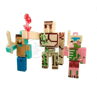 Kit Cartelado Conjunto Minecraft 2 Bonecos + 1 Villager + 1 Enderman + 1 Creeper + 1 Cama + Espadas 8