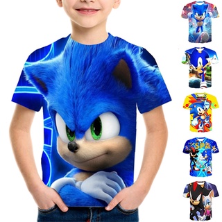 Sonic The Hedgehog Roupa Infantil T-shirt Estampada De Verão Dos Desenhos Animados T-shirt Menino Manga Curta