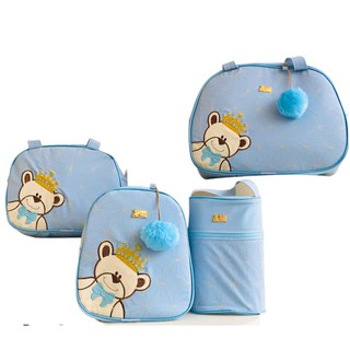 Kit Bolsa de Bebê Personalizada Maternidade 5 Peças Urso Príncipe Azul
