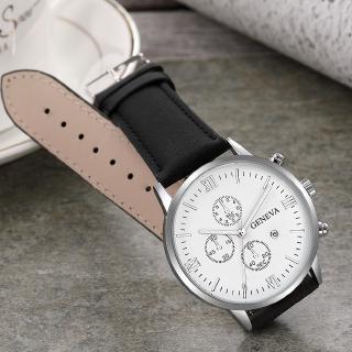 Relógio masculino de quartzo com pulseira de couro Genebra (7)