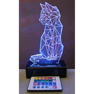 Luminária Led 3D Led 3d Gato Sentado Abajur Display - Controle Remoto