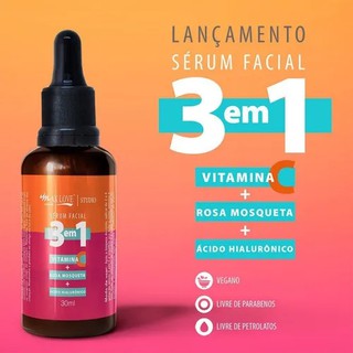 Sérum Facial 3 Em 1 Vitamina C Rosa Mosqueta Ácido Hialurônico 30ML Max Love