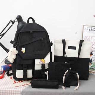 Conjunto de mochila coreana 4 em 1 de alta qualidade para menina mochila escolar de grande capacidade [free gift]